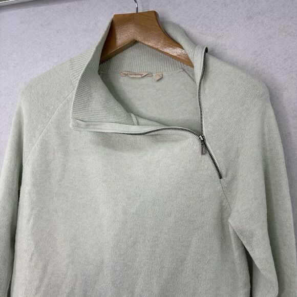 Soft Surroundings Asymmetrical Zip Mock Neck Sweater Med Mint Green Cotton Wool - Picture 5 of 7